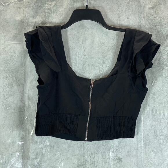 BAR III Women's Deep Black Sweetheart Cutout Ruffle-Sleeve Crop Top SZ 10 - Picture 2 of 8